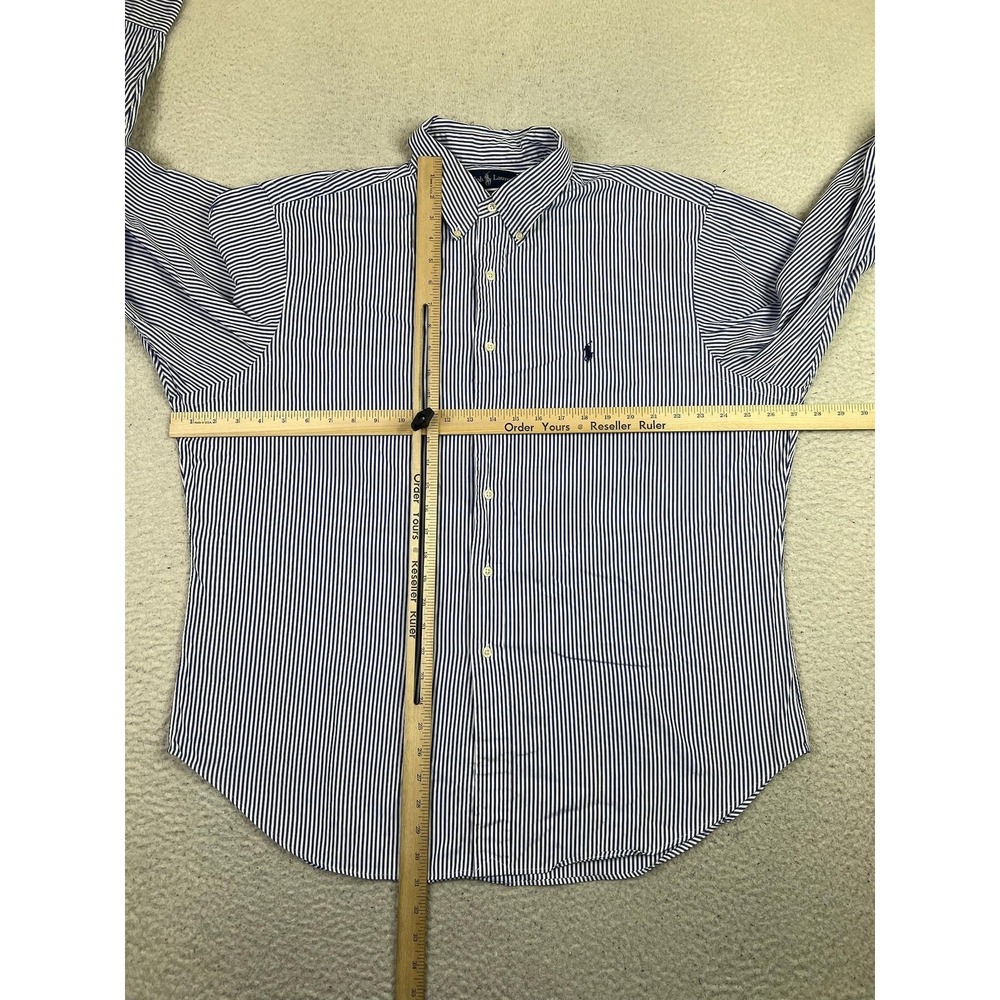 Polo Ralph Lauren Dress Shirt Mens 17.5 36/37 Blue Stripe Classic Button Down LS - Picture 8 of 9